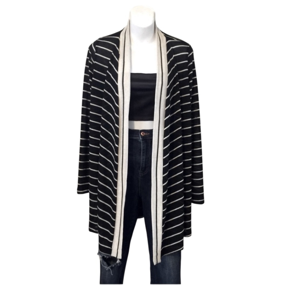 Embrace Your Bump Womens Linen Blend Black White Oversized Cardigan Sweater M